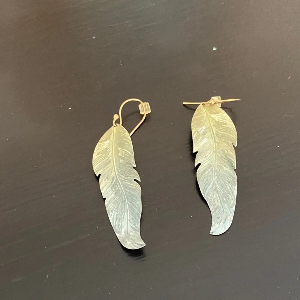 Feather Earrings - Drop earrings/ Iridescent Blue Green Gold, Sundance catalog - Picture 2 of 4